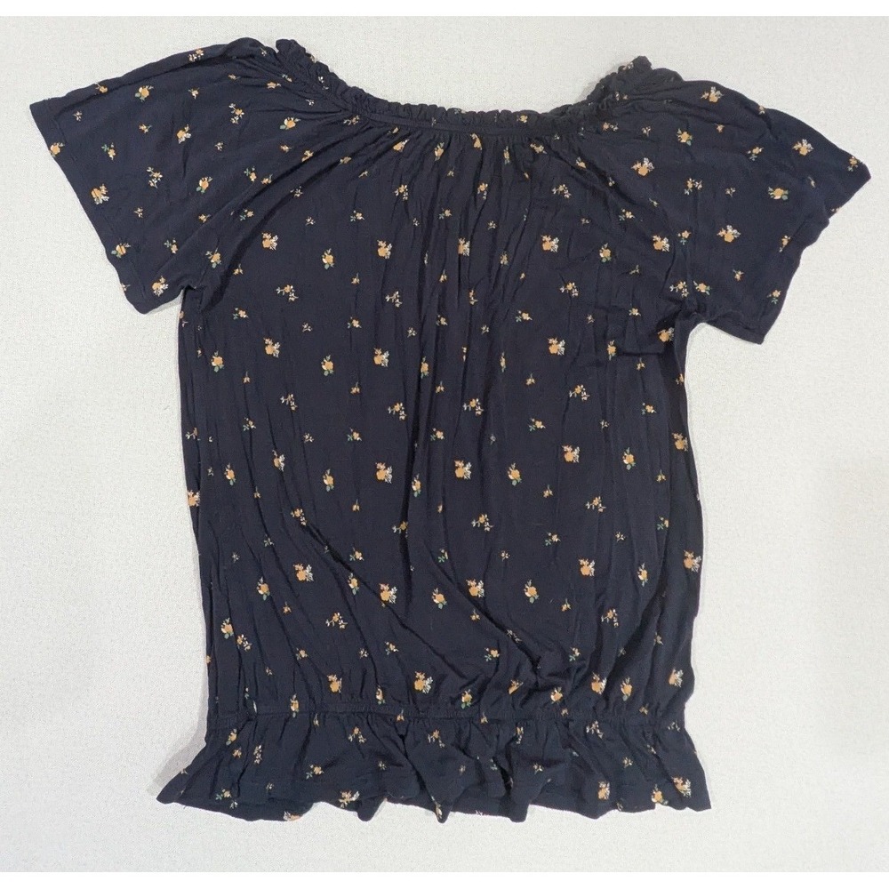 Lascana Blouse Womens 0/2 Navy Blue Excellent Floral Off Shoulder Smocked Hem